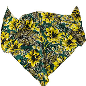 Vintage triangular green brown yellow floral head or neck scarf babushka